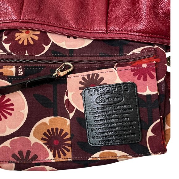 Brighton Burgundy Red Pebbled Leather Bow Shoulder Bag Silver Heart Charm Purse - Picture 11 of 12